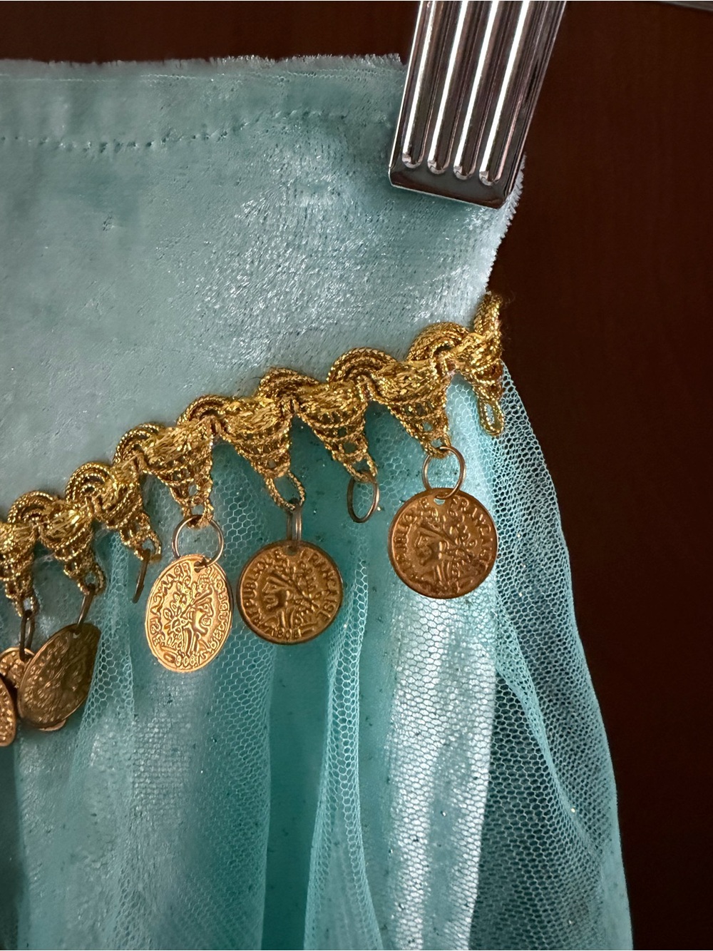 Kids Shimmery Teal Genie/Jasmine Costume with Gold Trim - Picture 8 of 10